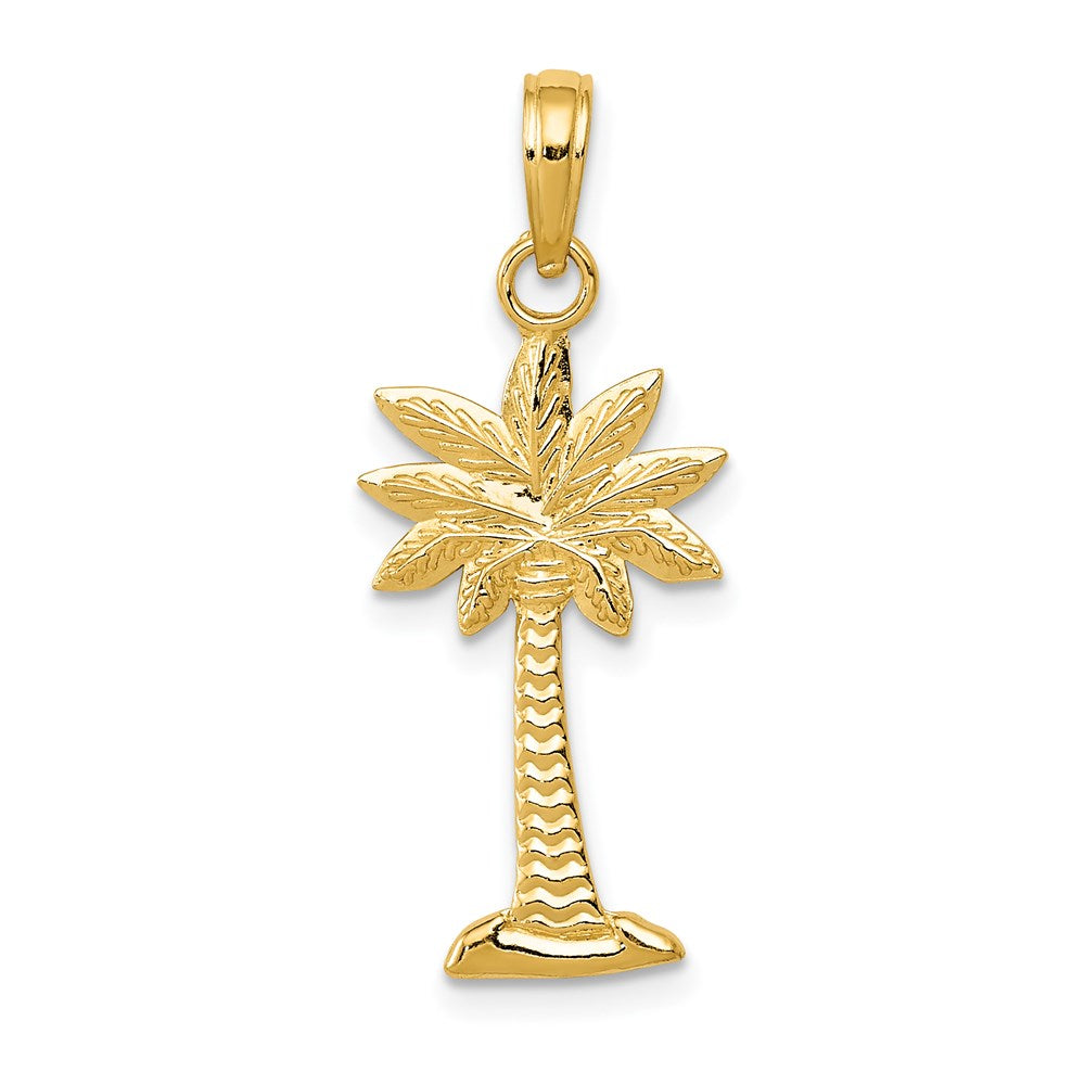 14K Yellow Gold Polished And Textured 2-D Palmetto Palm Tree Pendant