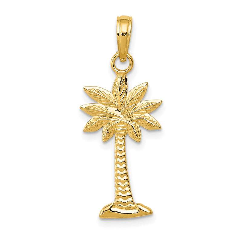 14K Yellow Gold Polished And Textured 2-D Palmetto Palm Tree Pendant