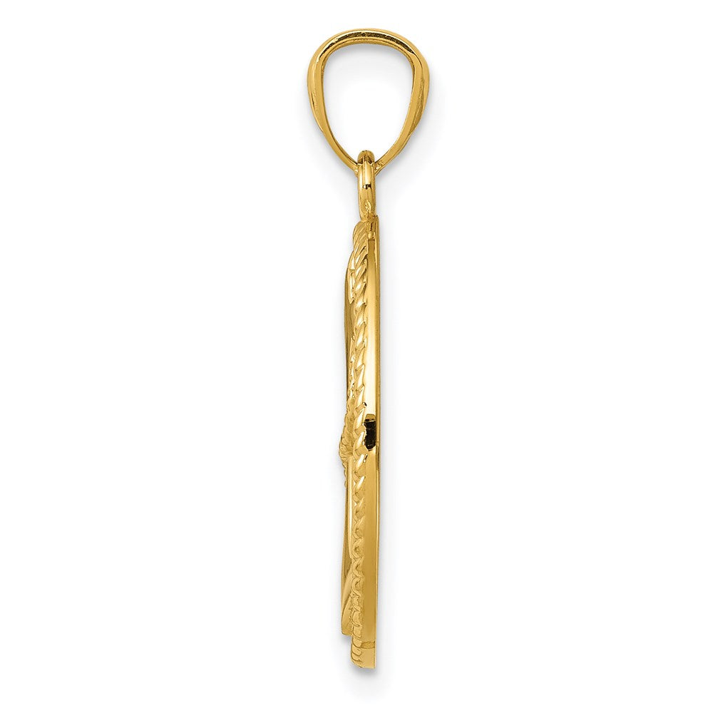 14K Yellow Gold Polished Anchor W/Rope Oval Pendant