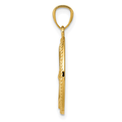 14K Yellow Gold Polished Anchor W/Rope Oval Pendant