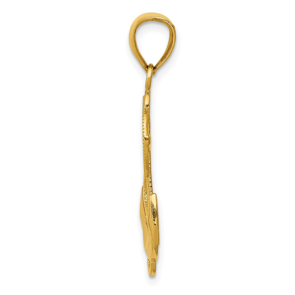 14K Yellow Gold Polished Anchor With Textured Rope Pendant
