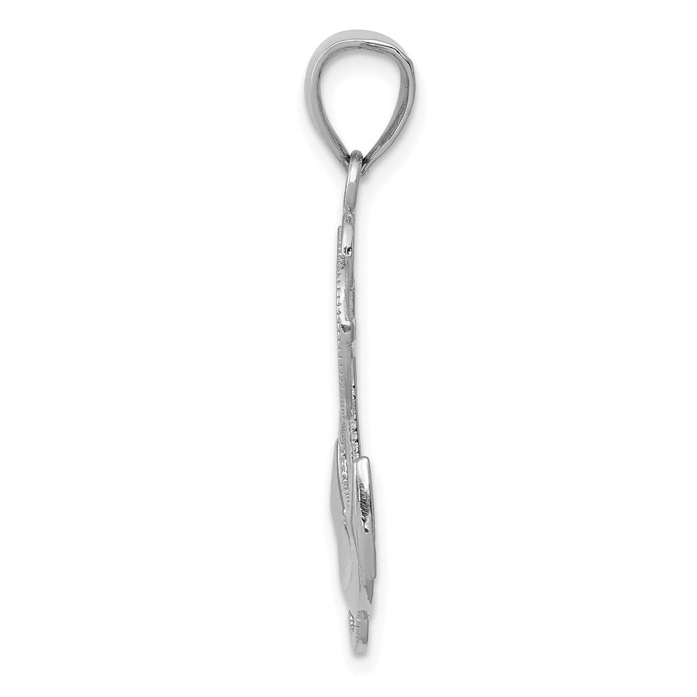 14K White Gold Polished Anchor With Textured Rope Pendant
