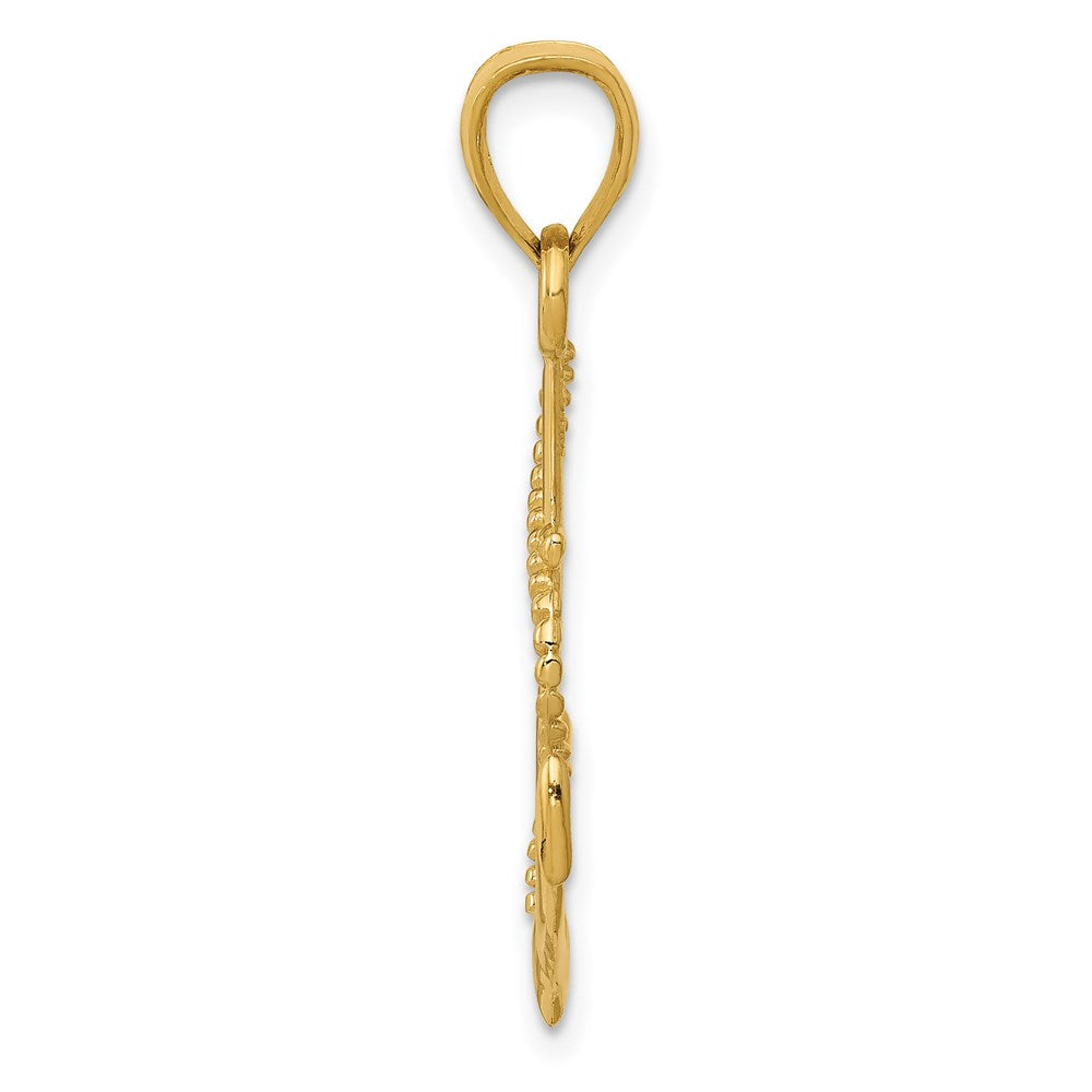 14K Yellow Gold Polished Anchor W/Rope Pendant