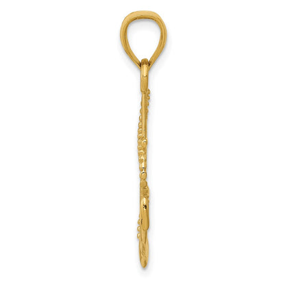 14K Yellow Gold Polished Anchor W/Rope Pendant