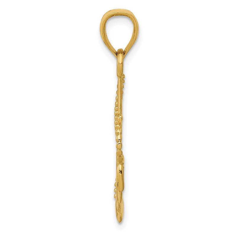 14K Yellow Gold Polished Anchor W/Rope Pendant