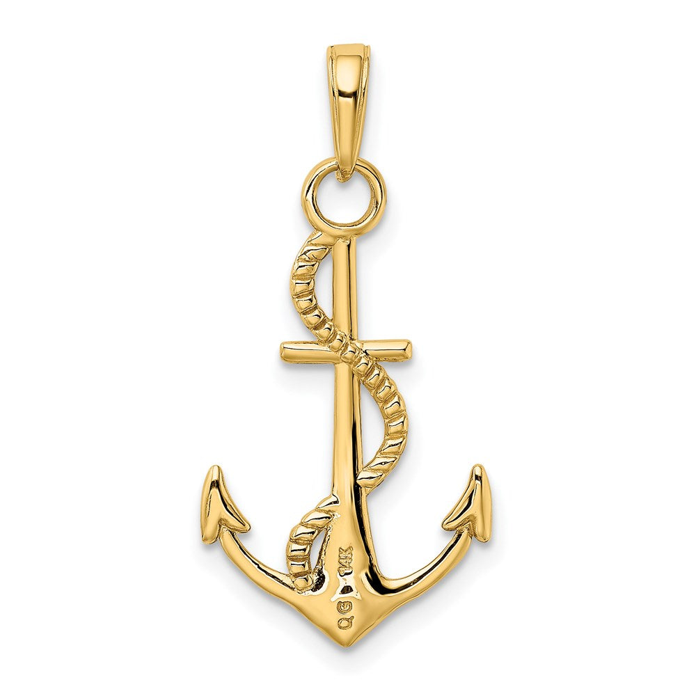 14K Yellow Gold Polished Anchor W/Rope Pendant