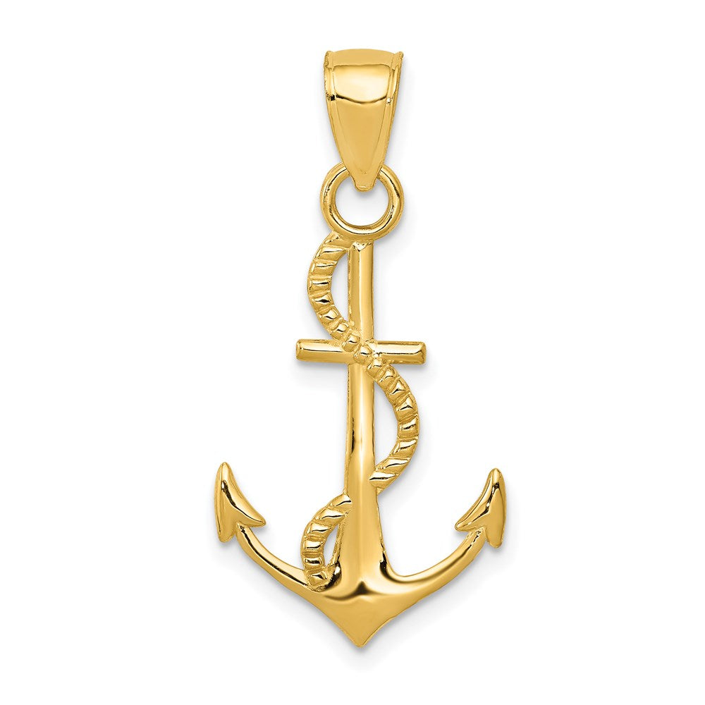 14K Yellow Gold Polished Anchor W/Rope Pendant