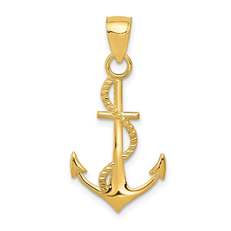 14K Yellow Gold Polished Anchor W/Rope Pendant