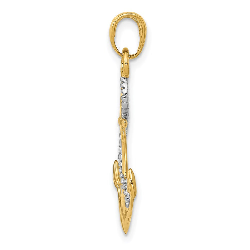14K Two-Tone Polished Anchor W/Rope Pendant