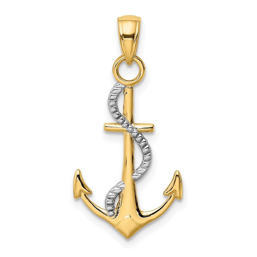 14K Two-Tone Polished Anchor W/Rope Pendant
