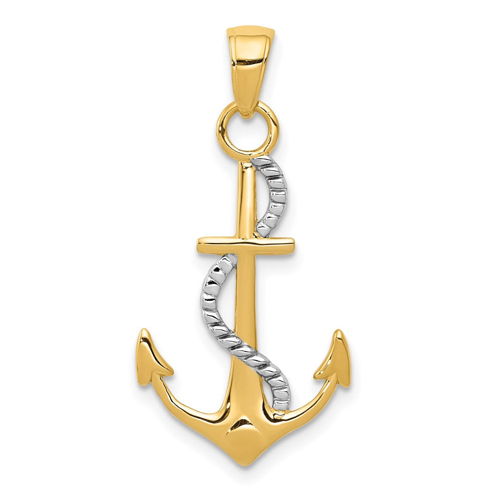 14K Two-Tone Polished Anchor W/Rope Pendant