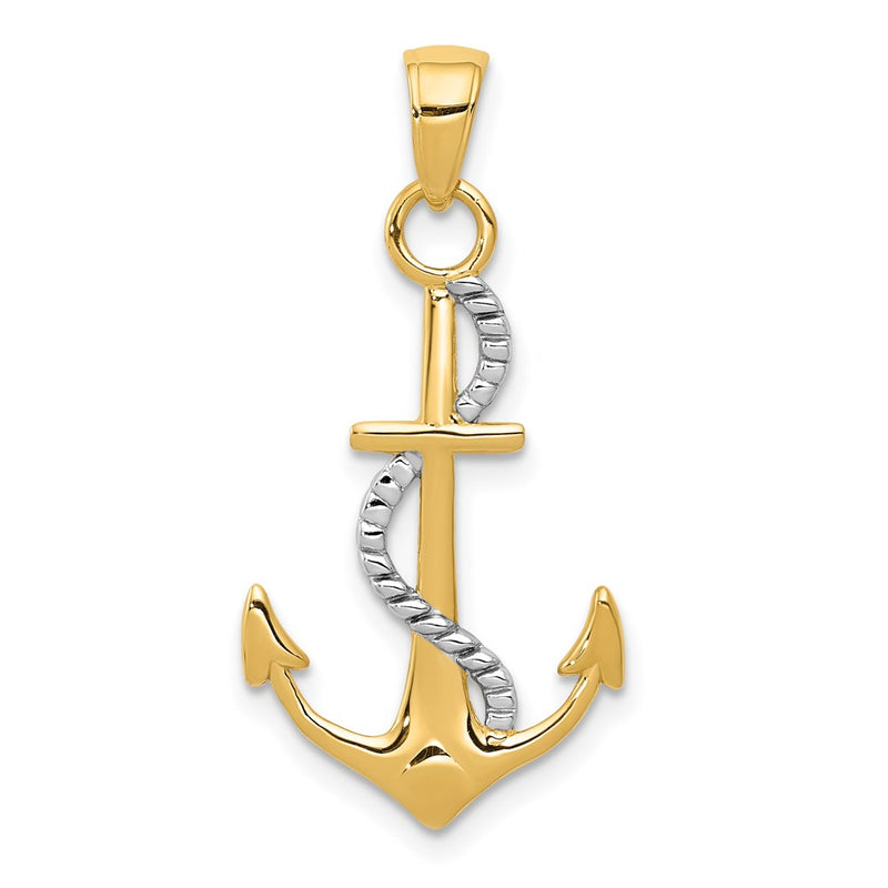 14K Two-Tone Polished Anchor W/Rope Pendant