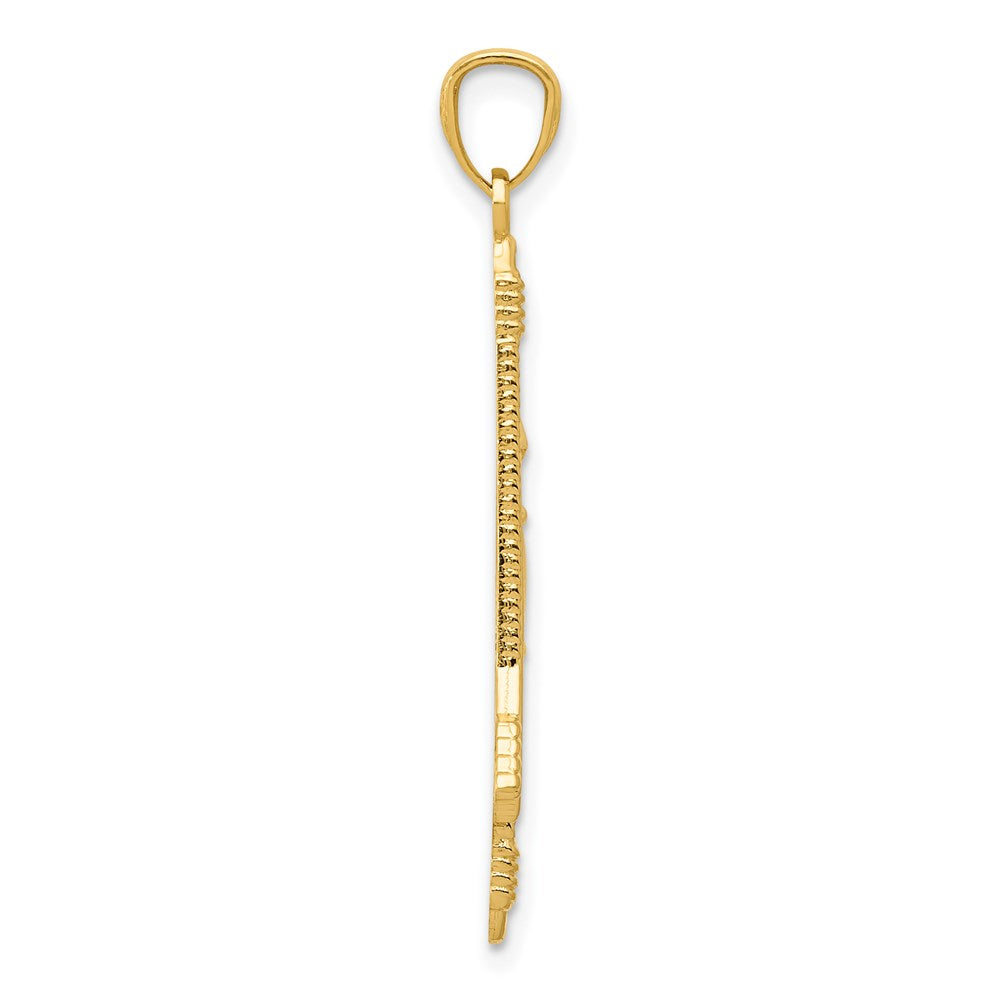 14K Yellow Gold Polished And Textured Bow Arrow Pendant
