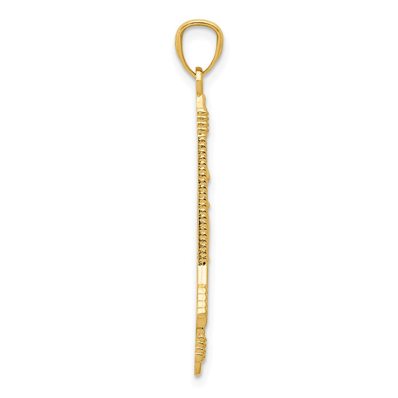14K Yellow Gold Polished And Textured Bow Arrow Pendant