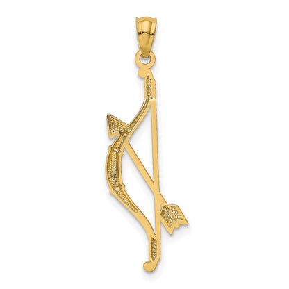 14K Yellow Gold Polished And Textured Bow Arrow Pendant