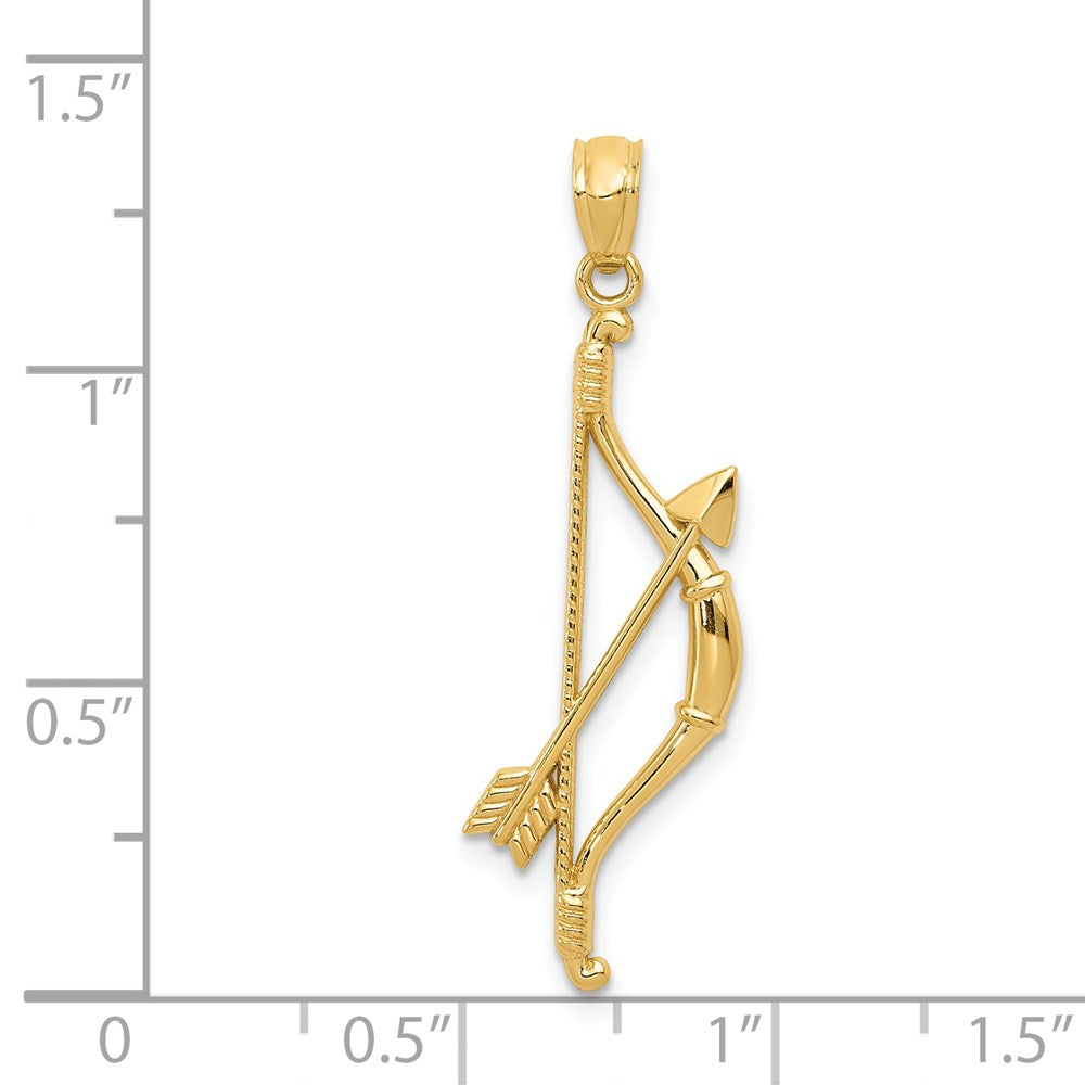 14K Yellow Gold Polished And Textured Bow Arrow Pendant
