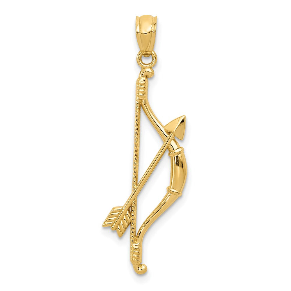 14K Yellow Gold Polished And Textured Bow Arrow Pendant