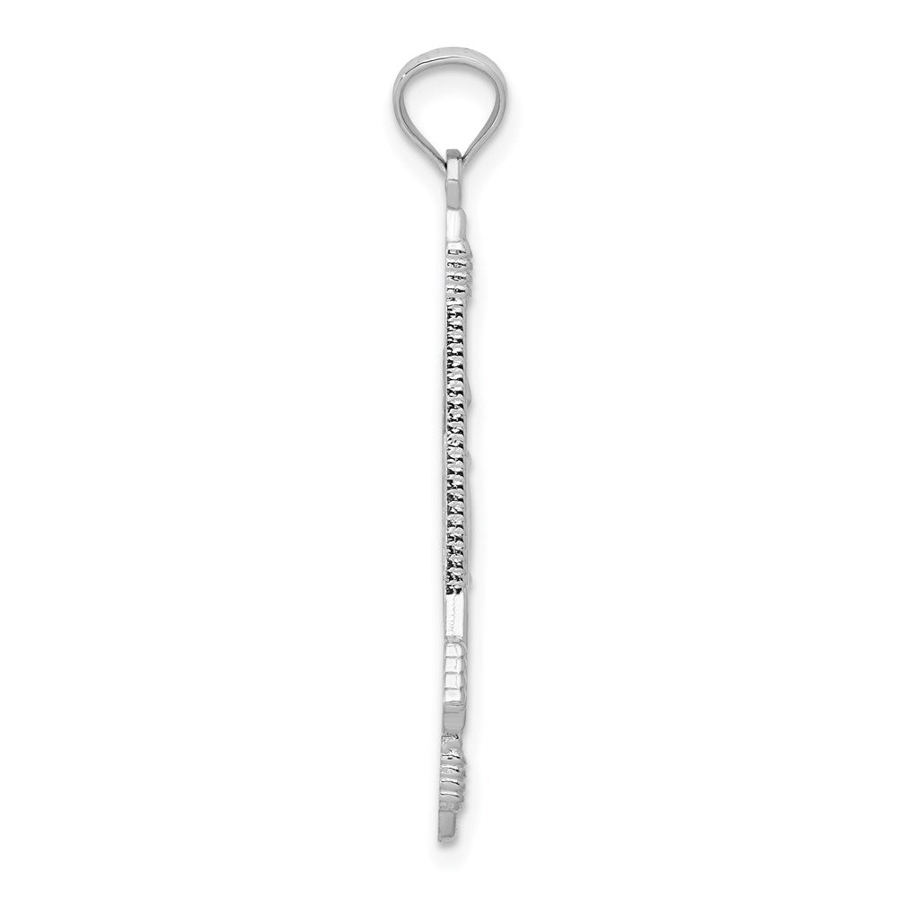 14K White Gold Polished And Textured Bow Arrow Pendant