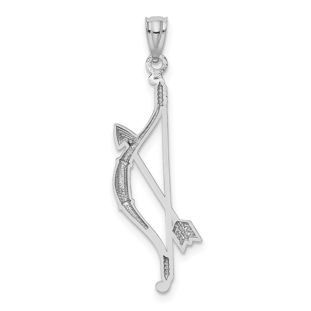 14K White Gold Polished And Textured Bow Arrow Pendant