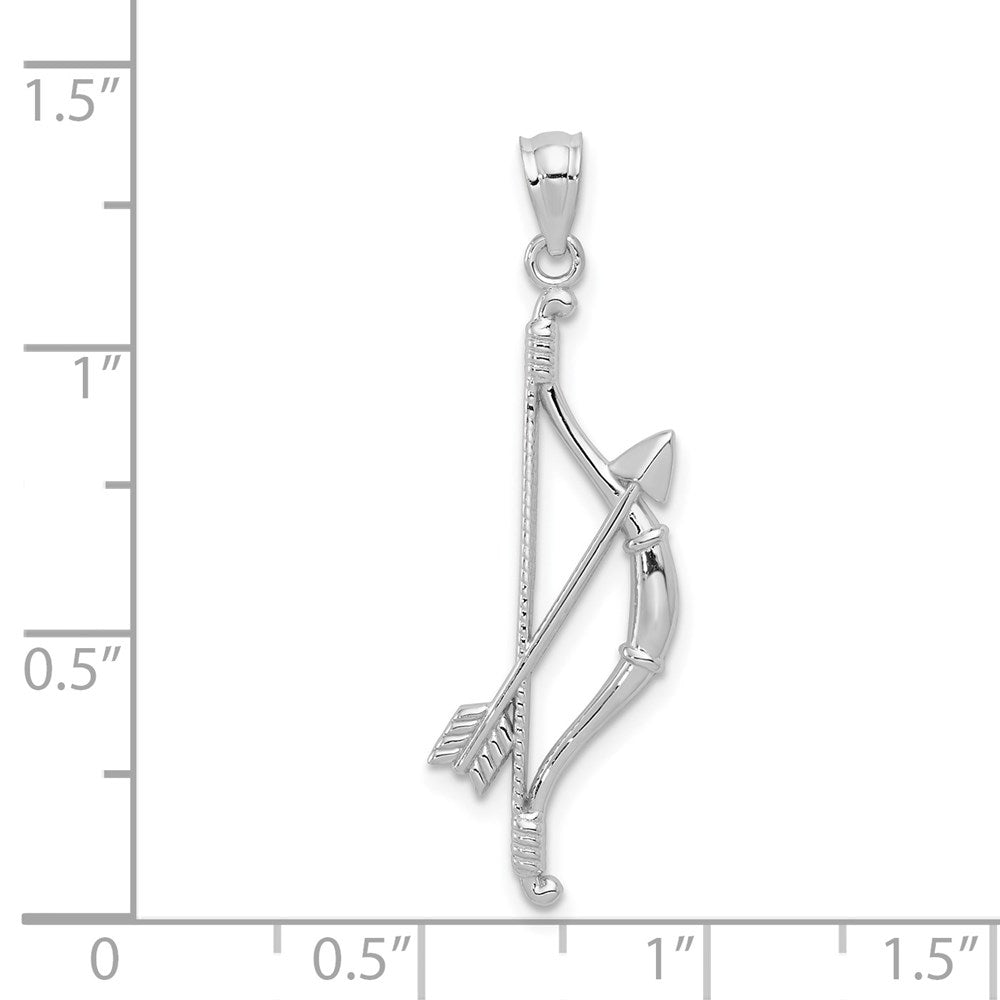 14K White Gold Polished And Textured Bow Arrow Pendant