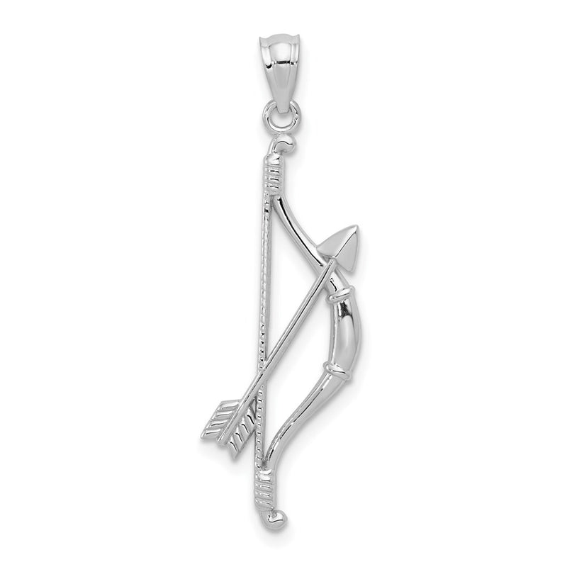 14K White Gold Polished And Textured Bow Arrow Pendant