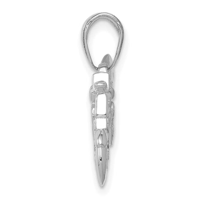 14k White Gold Gold Polished / Textured 3-D Motorcycle Pendant