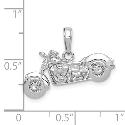 14k White Gold Gold Polished / Textured 3-D Motorcycle Pendant