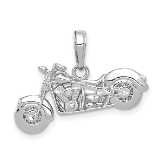 14k White Gold Gold Polished / Textured 3-D Motorcycle Pendant