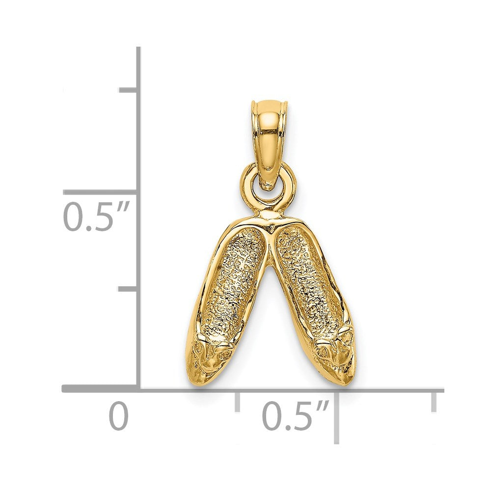 14K Yellow Gold 3D Polished Textured Ballerina Slippers Charm