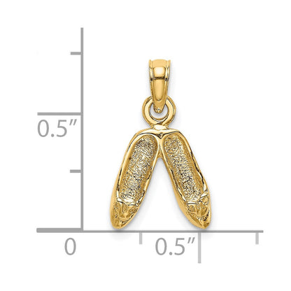 14K Yellow Gold 3D Polished Textured Ballerina Slippers Charm