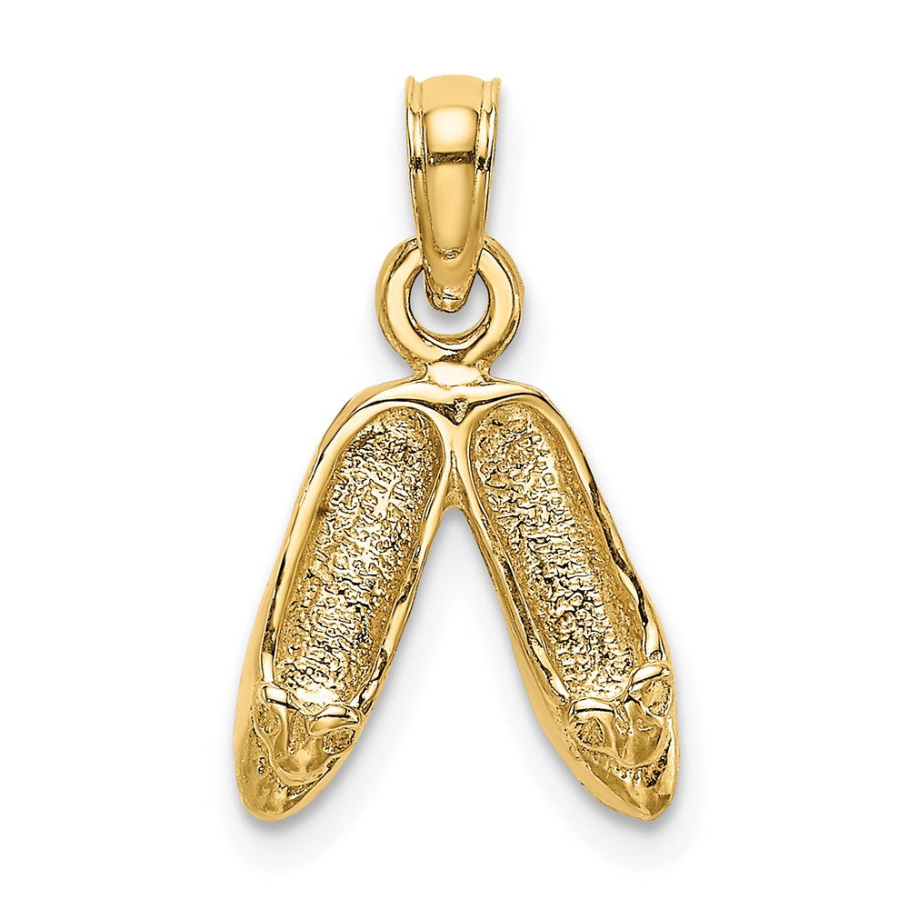 14K Yellow Gold 3D Polished Textured Ballerina Slippers Charm