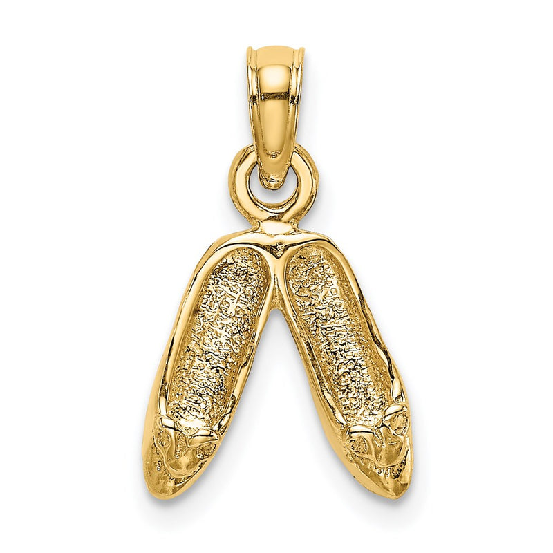 14K Yellow Gold 3D Polished Textured Ballerina Slippers Charm