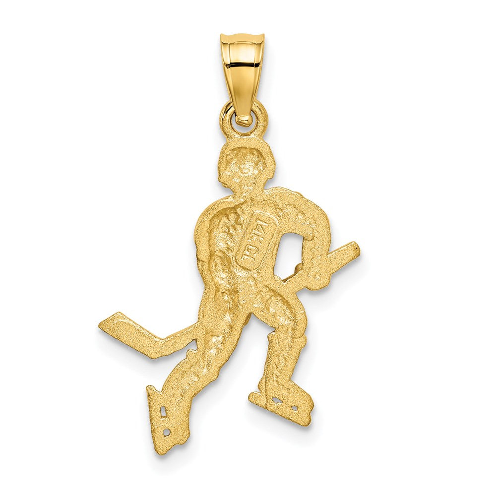 14K Yellow Gold Satin D/C Hockey Player Pendant