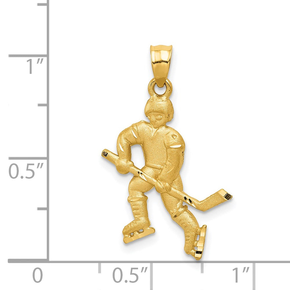 14K Yellow Gold Satin D/C Hockey Player Pendant