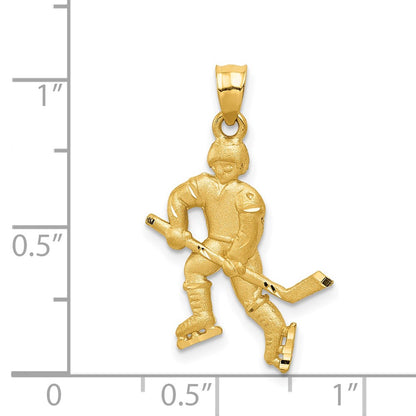 14K Yellow Gold Satin D/C Hockey Player Pendant