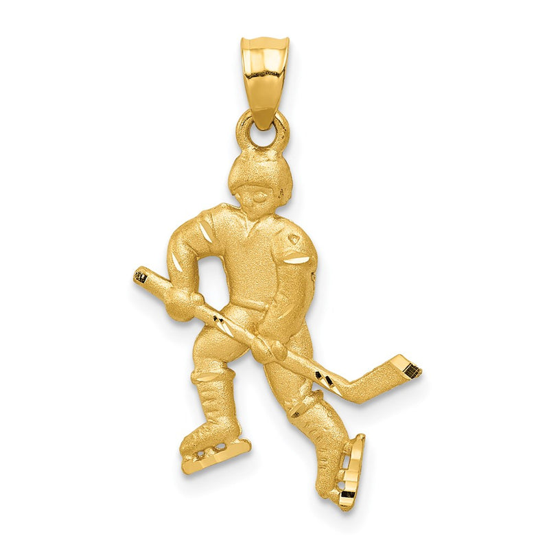 14K Yellow Gold Satin D/C Hockey Player Pendant