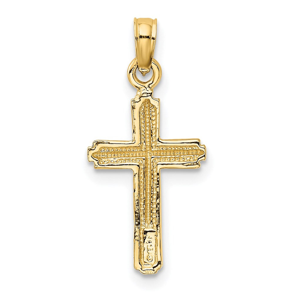 14K Yellow Gold Polished Cross With Stripped Border Pendant