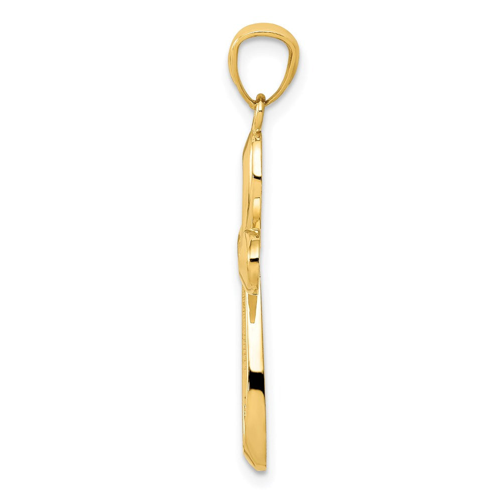 14K Yellow Gold Polished Ribbon Cross Pendant
