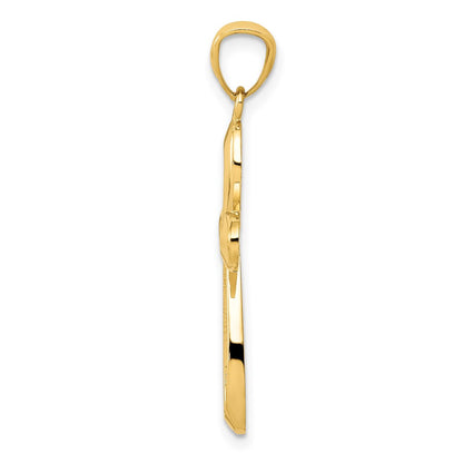 14K Yellow Gold Polished Ribbon Cross Pendant