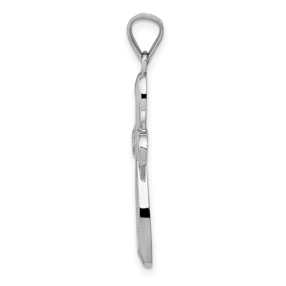 14K White Gold Polished Ribbon Cross Pendant