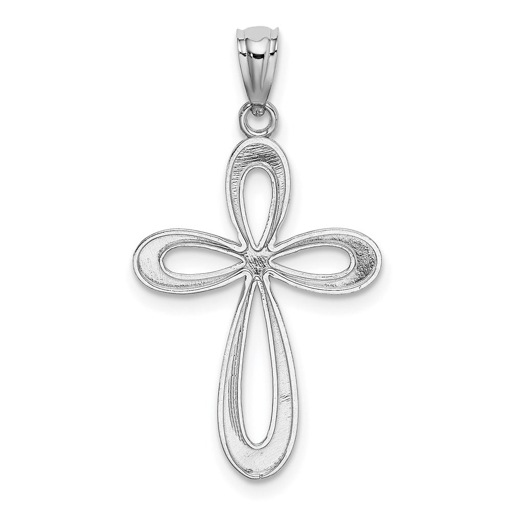 14K White Gold Polished Ribbon Cross Pendant
