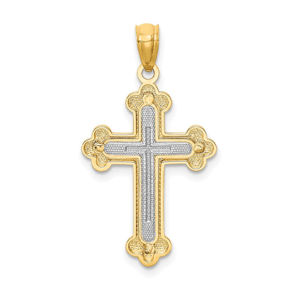 14K Two-Tone Polished Budded Cross