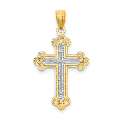 14K Two-Tone Polished Budded Cross
