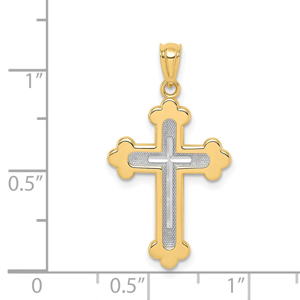 14K Two-Tone Polished Budded Cross