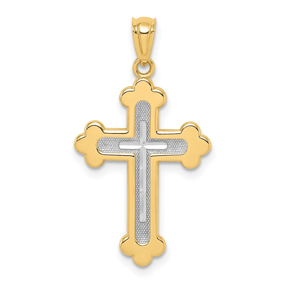 14K Two-Tone Polished Budded Cross