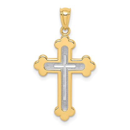 14K Two-Tone Polished Budded Cross