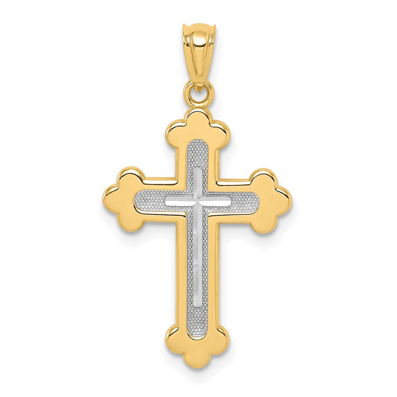 14K Two-Tone Polished Budded Cross