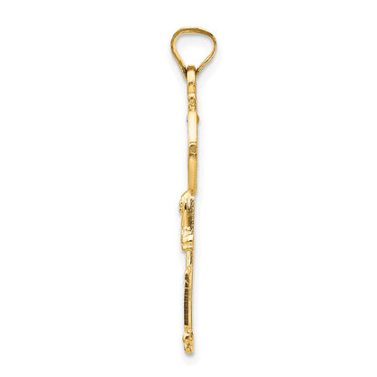 14K Yellow & Rhodium With Cross Key Pendant