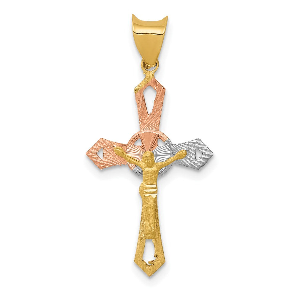 14K Yellow & Rhodium W/Rhodium Crucifix Cross Pendant