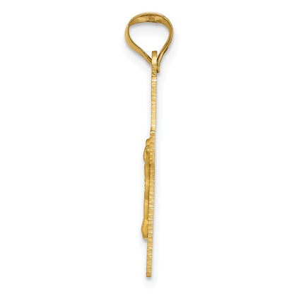 14K Yellow Gold Polished Satin And D/C Crucifix Pendant